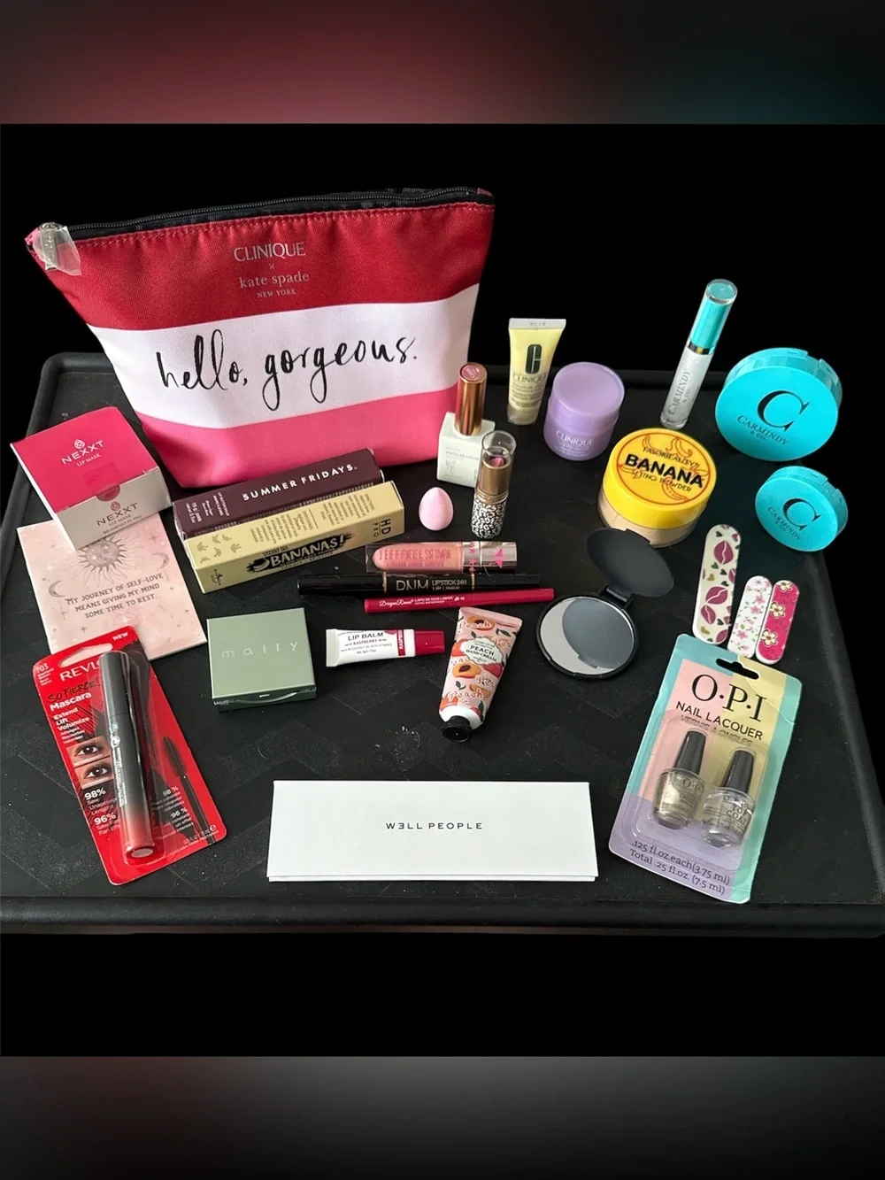BUNDLE💖 kate spade Pink and Cream Striped Cosmetic Pouch with Asst Beauty Items
